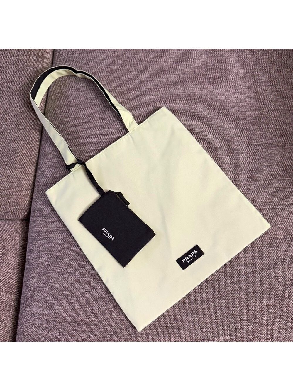 Prada Beauty Light Green Tote with Black Pouch New Authentic
